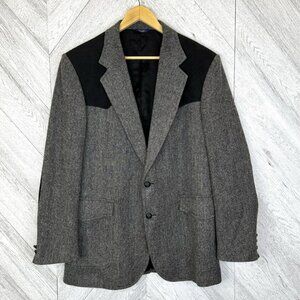 Pendleton Men 42 Long Western Blazer Jacket Wool Herringbone Elbow Patches